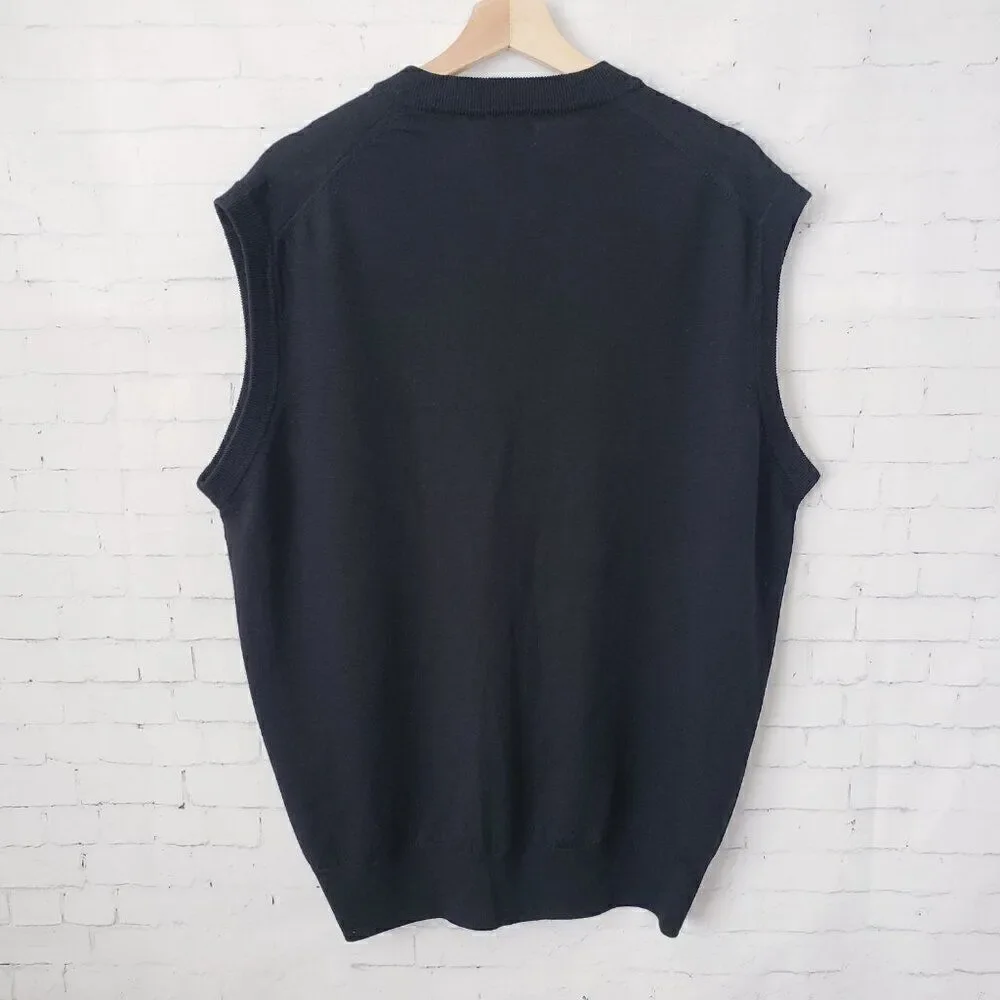 Linea Uomo Mens Wool Vest Size XL Black V-neck Golf Dark Academia Made Italy